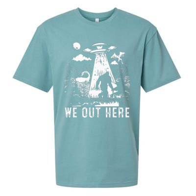 We Out Here Funny Bigfoot Mothman Cryptid Ufo Abduction Sueded Cloud Jersey T-Shirt