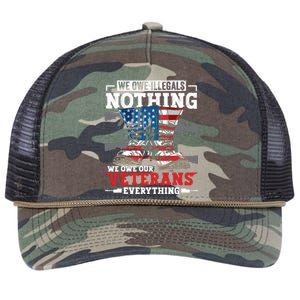 We Owe Illegals Nothing We Owe Our Veterans Everything Retro Rope Trucker Hat Cap