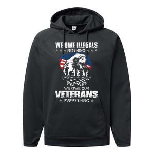 We Owe Illegals Nothing We Owe Our Veterans Everything Back Performance Fleece Hoodie