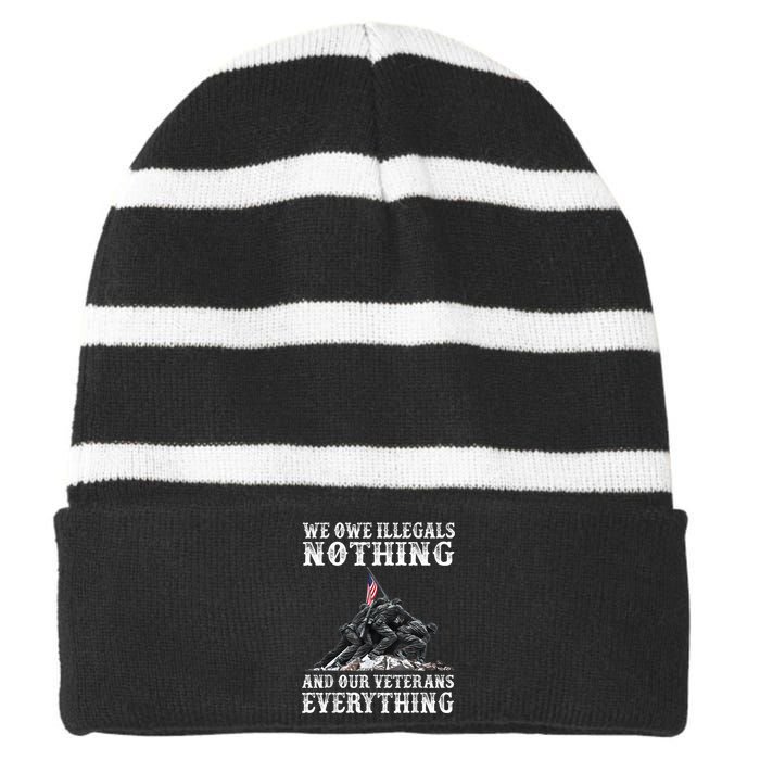 We Owe Illegals Nothing And Our Veterans Everything Striped Beanie with Solid Band