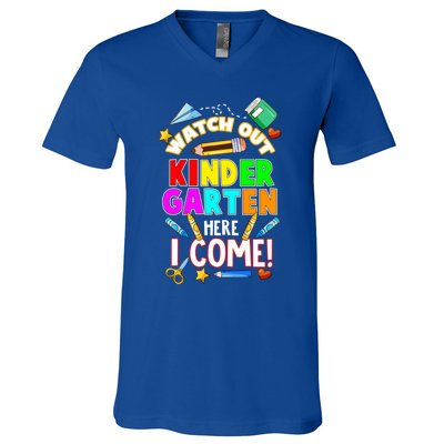 Watch Out Kindergarten Here I Come Kinder K School Cool Gift V-Neck T-Shirt