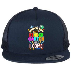 Watch Out Kindergarten Here I Come Kinder K School Cool Gift Flat Bill Trucker Hat