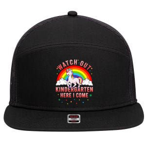 Watch Out Kindergarten Here I Come Unicorn Back To School Cute Gift 7 Panel Mesh Trucker Snapback Hat