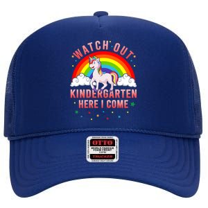 Watch Out Kindergarten Here I Come Unicorn Back To School Cute Gift High Crown Mesh Back Trucker Hat