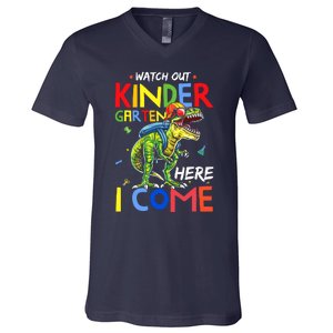 Watch Out Kindergarten Here I Come Dinosaurs Back To School V-Neck T-Shirt