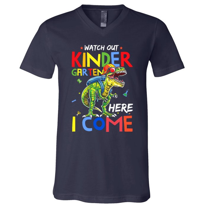 Watch Out Kindergarten Here I Come Dinosaurs Back To School V-Neck T-Shirt