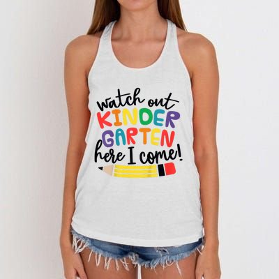 Watch Out Kindergarten Here I Come Kinder Back To School Women's Knotted Racerback Tank