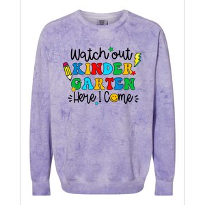 Watch Out Kindergarten Here I Come Back To School Colorblast Crewneck Sweatshirt