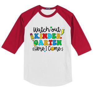 Watch Out Kindergarten Here I Come Back To School Kids Colorblock Raglan Jersey