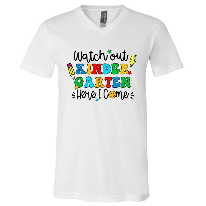 Watch Out Kindergarten Here I Come Back To School V-Neck T-Shirt