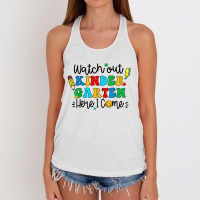 Watch Out Kindergarten Here I Come Back To School Women's Knotted Racerback Tank