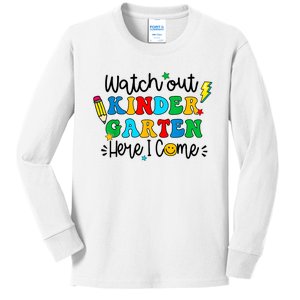 Watch Out Kindergarten Here I Come Back To School Kids Long Sleeve Shirt