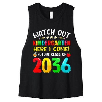 Watch Out Kindergarten Here I Come Future Class Of 2036 Kids Women's Racerback Cropped Tank