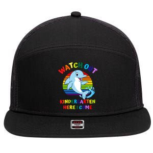 Watch Out Kindergarten Here I Come First Day Dolphin Gift 7 Panel Mesh Trucker Snapback Hat