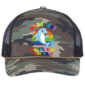 Watch Out Kindergarten Here I Come First Day Dolphin Gift Retro Rope Trucker Hat Cap