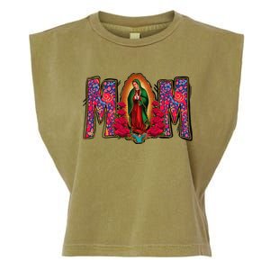 Womens Our Lady Of Guadalupe Catholic Virgin Mary Mexican Mom Garment-Dyed Women's Muscle Tee