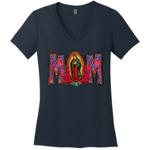 Womens Our Lady Of Guadalupe Catholic Virgin Mary Mexican Mom Women's V-Neck T-Shirt