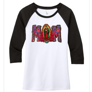 Womens Our Lady Of Guadalupe Catholic Virgin Mary Mexican Mom Women's Tri-Blend 3/4-Sleeve Raglan Shirt