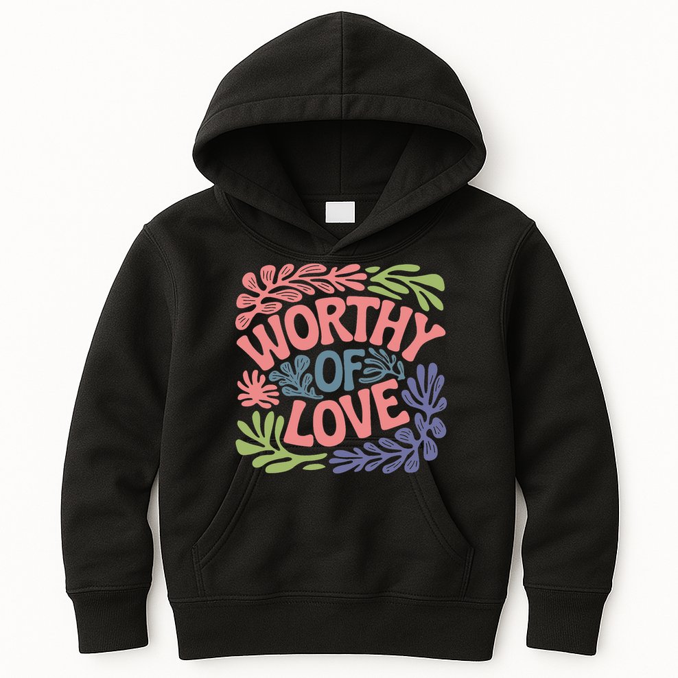 Worthy Of Love Inspirational Floral Pattern Kids Hoodie