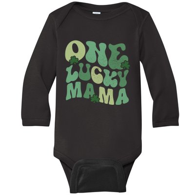 Womens One Lucky Mama St Patricks Day Mom Mother Groovy Baby Long Sleeve Bodysuit