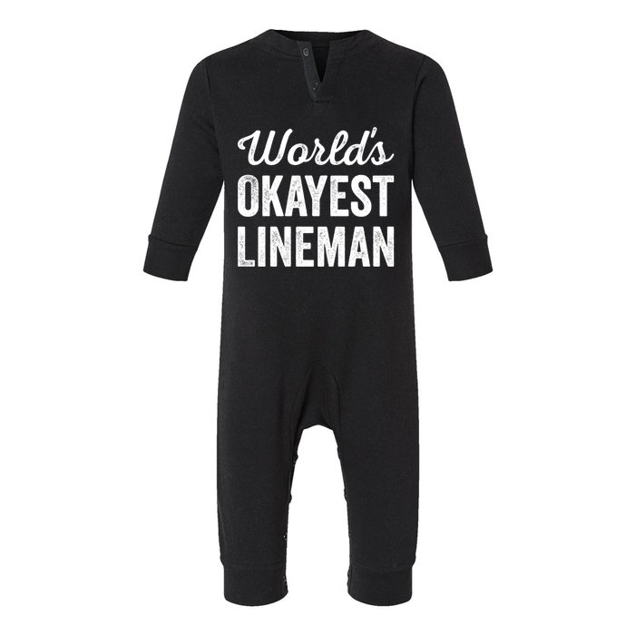 Worlds Okayest Lineman Funny Sarcastic American Football Infant Fleece One Piece