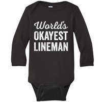 Worlds Okayest Lineman Funny Sarcastic American Football Baby Long Sleeve Bodysuit