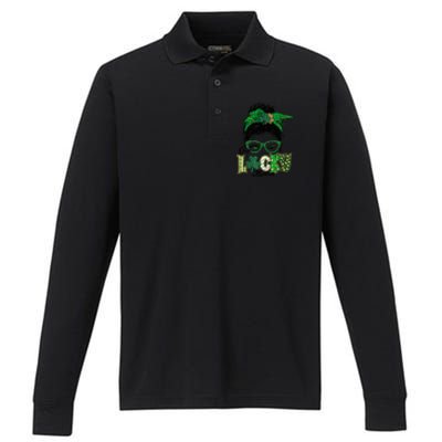 Wo One Lucky Mama St Patricks Day Mom Mother Shamrock Performance Long Sleeve Polo