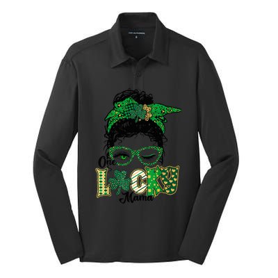 Wo One Lucky Mama St Patricks Day Mom Mother Shamrock Silk Touch Performance Long Sleeve Polo