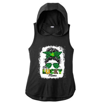 Wo One Lucky Mama St Patricks Day Mom Mother Shamrock Ladies PosiCharge Tri-Blend Wicking Draft Hoodie Tank