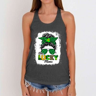 Wo One Lucky Mama St Patricks Day Mom Mother Shamrock Women's Knotted Racerback Tank