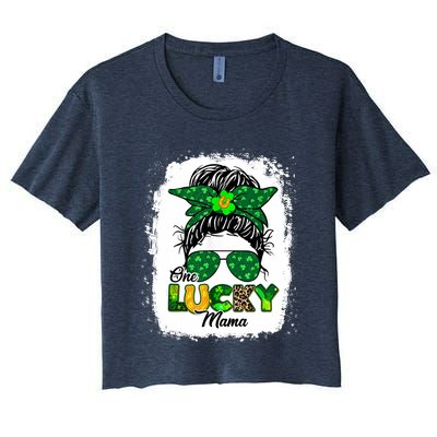 Wo One Lucky Mama St Patricks Day Mom Mother Shamrock Women's Crop Top Tee