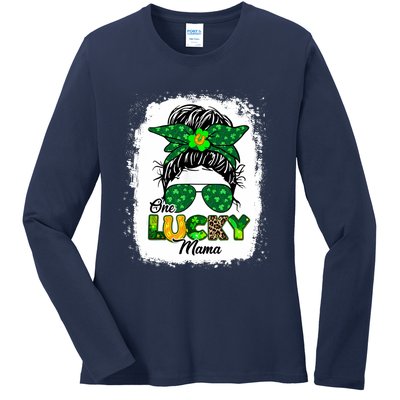 Wo One Lucky Mama St Patricks Day Mom Mother Shamrock Ladies Long Sleeve Shirt