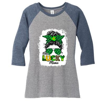 Wo One Lucky Mama St Patricks Day Mom Mother Shamrock Women's Tri-Blend 3/4-Sleeve Raglan Shirt