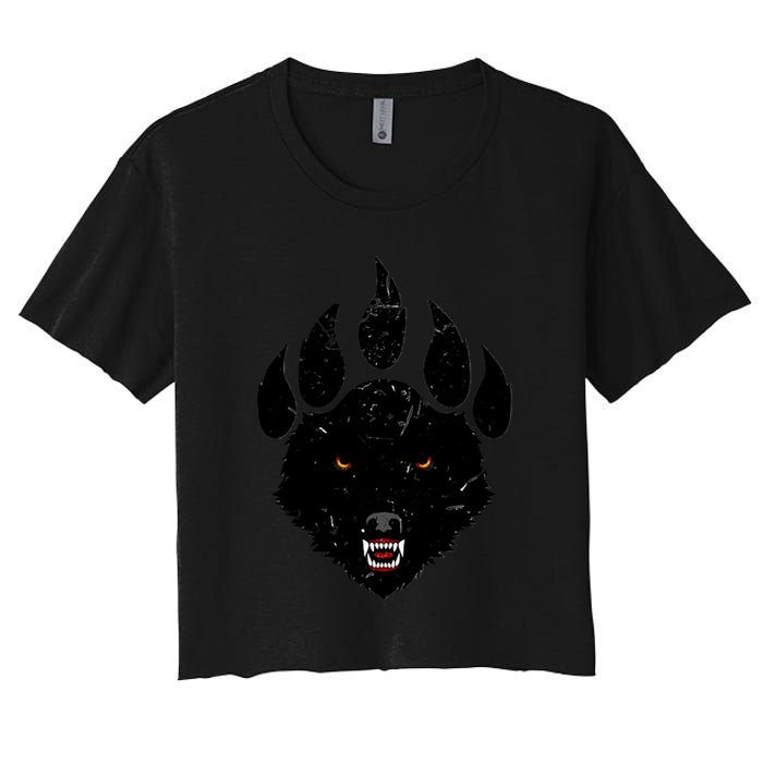 Wolf Claw Imprint Face Women's Crop Top Tee