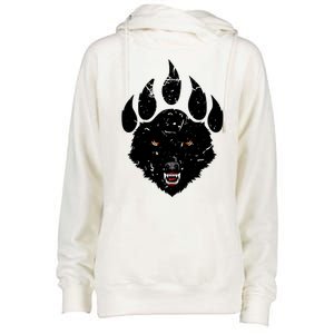 Wolf Claw Imprint Face Womens Funnel Neck Pullover Hood