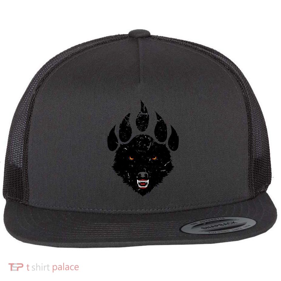 Wolf Claw Imprint Face Flat Bill Trucker Hat
