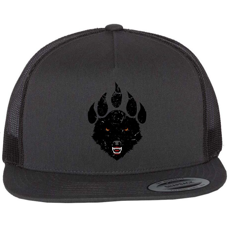 Wolf Claw Imprint Face Flat Bill Trucker Hat