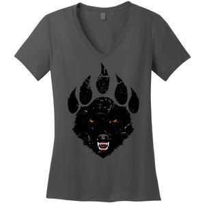 Wolf Claw Imprint Face Women's V-Neck T-Shirt