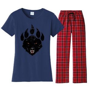 Wolf Claw Imprint Face Women's Flannel Pajama Set