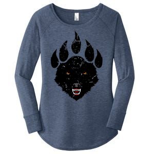 Wolf Claw Imprint Face Women's Perfect Tri Tunic Long Sleeve Shirt