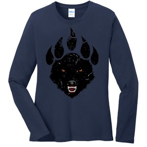 Wolf Claw Imprint Face Ladies Long Sleeve Shirt