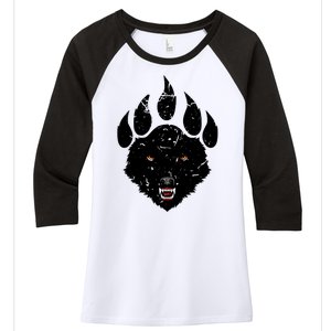 Wolf Claw Imprint Face Women's Tri-Blend 3/4-Sleeve Raglan Shirt