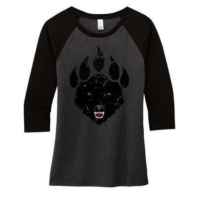 Wolf Claw Imprint Face Women's Tri-Blend 3/4-Sleeve Raglan Shirt