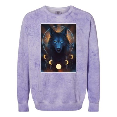 Wolf Dream Catcher Moon Phases  Colorblast Crewneck Sweatshirt