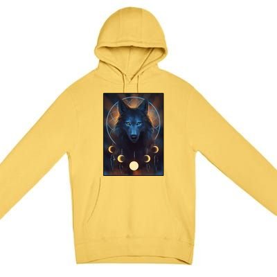 Wolf Dream Catcher Moon Phases  Premium Pullover Hoodie