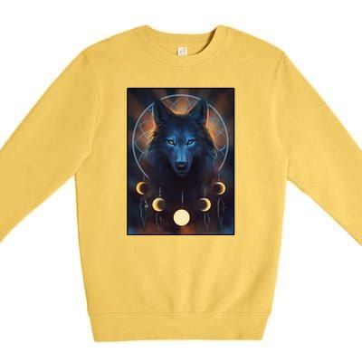 Wolf Dream Catcher Moon Phases  Premium Crewneck Sweatshirt