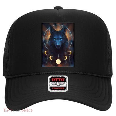 Wolf Dream Catcher Moon Phases  High Crown Mesh Back Trucker Hat