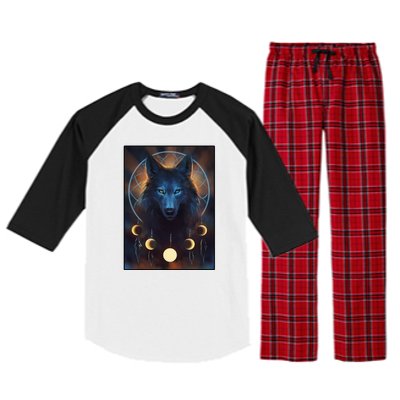 Wolf Dream Catcher Moon Phases  Raglan Sleeve Pajama Set