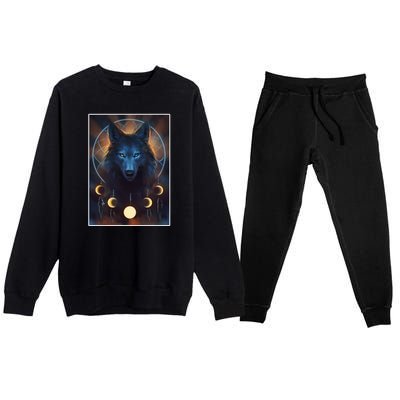 Wolf Dream Catcher Moon Phases  Premium Crewneck Sweatsuit Set