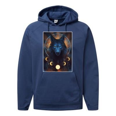 Wolf Dream Catcher Moon Phases  Performance Fleece Hoodie